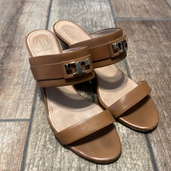Tory‎ Burch Women’s Tan Leather Slide Wedges SZ 9 - Picture 2 of 12